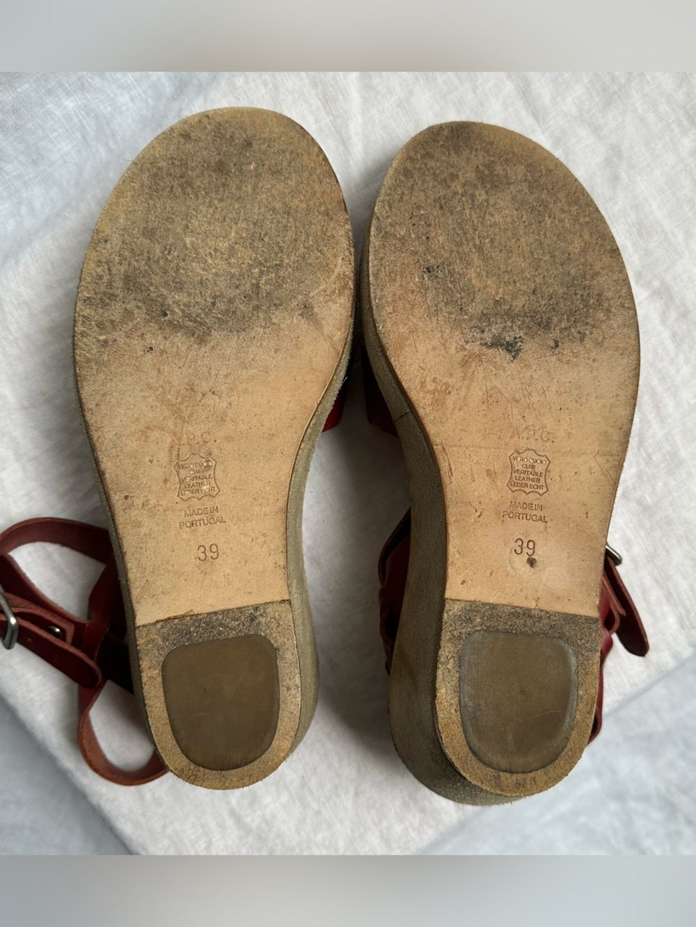 A.P.C. Paris Judith Burgundy Tanned Leather Wedge Sandals Sz 39 - Picture 8 of 10